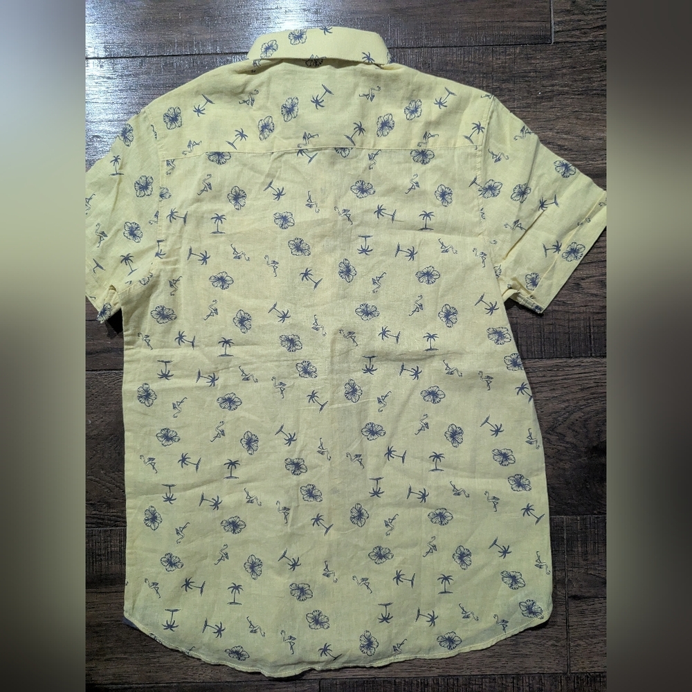 Bruno Milano Mens Short Sleeve Shirt Button Up Small NWT Yellow Flamingos Trees - Picture 11 of 16